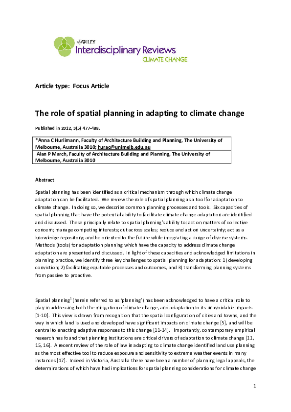 (PDF) The role of spatial planning in adapting to climate change