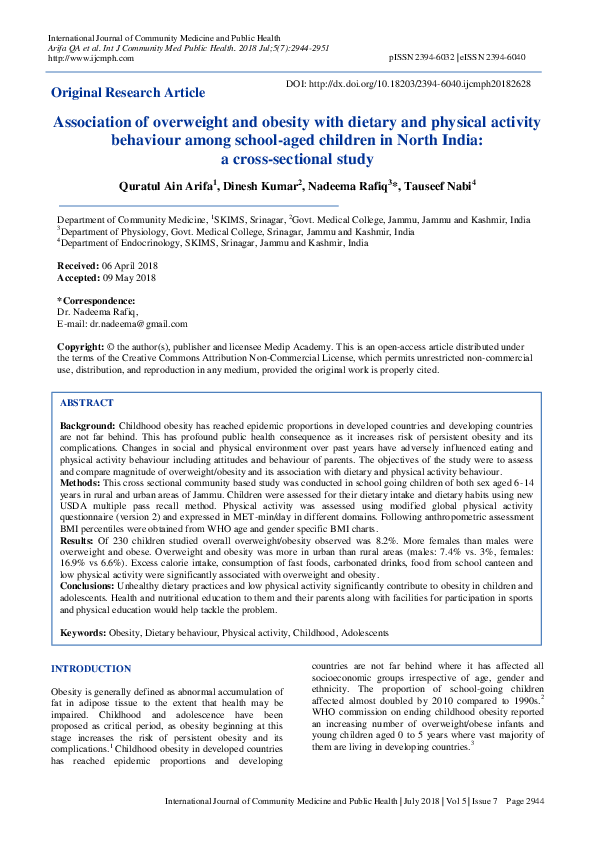 (PDF) Association of overweight and obesity with dietary and physical ...