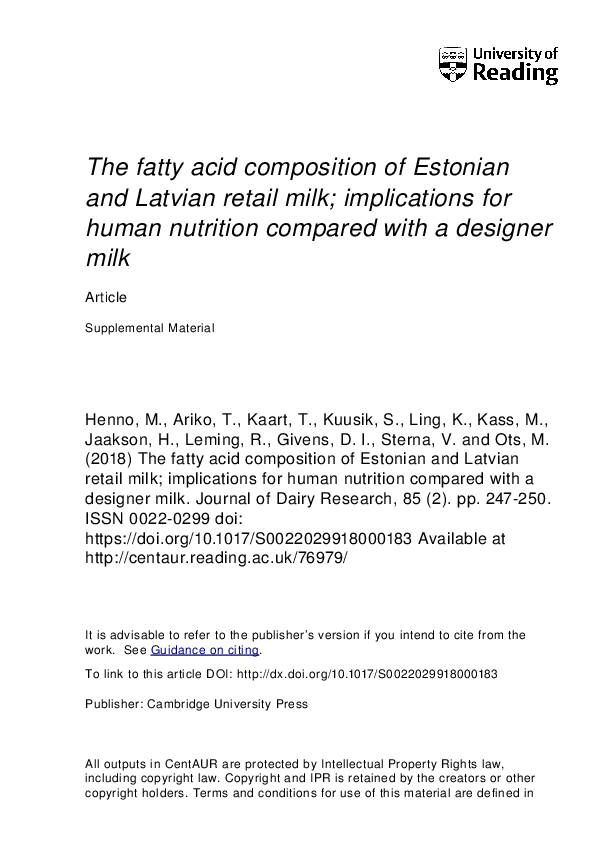 (PDF) The fatty acid composition of Estonian and Latvian retail milk ...