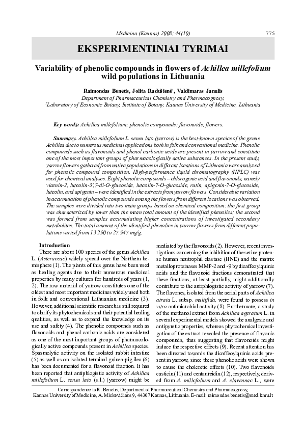 (PDF) Variability of phenolic compounds in flowers of Achillea ...