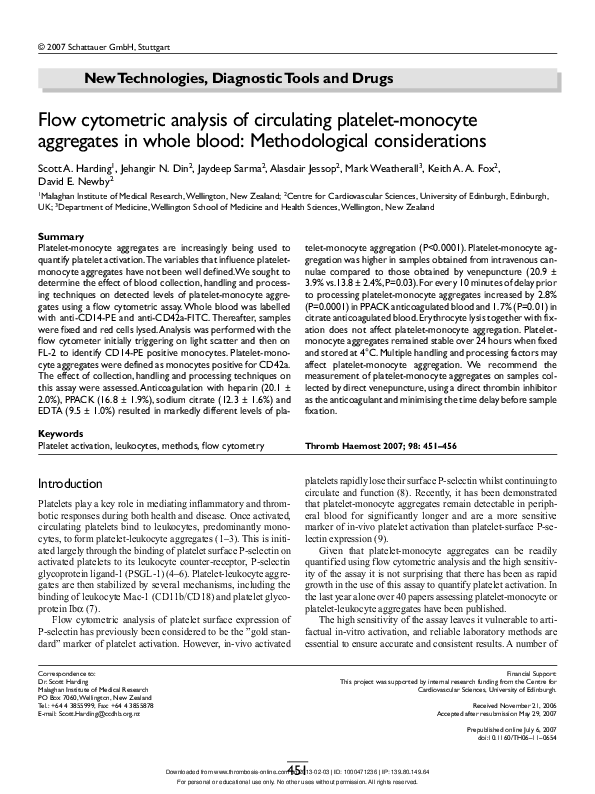(PDF) Flow cytometric analysis of circulating platelet-monocyte ...