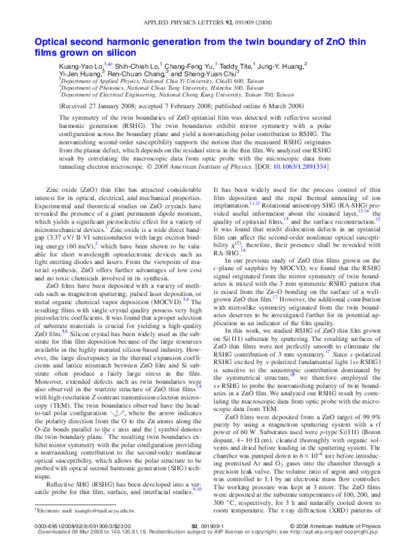 (PDF) Optical second harmonic generation from the twin boundary of ZnO ...
