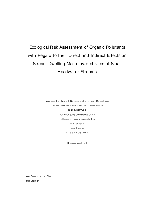 (PDF) Ecological Risk Assessment of Organic Pollutants with Regard to ...