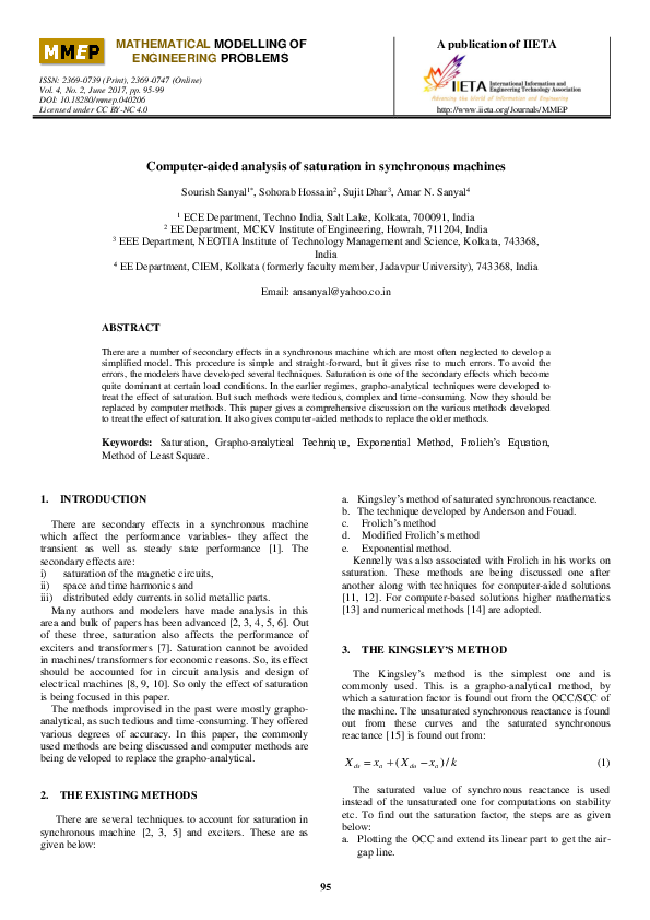 (PDF) Computer-aided analysis of saturation in synchronous machines
