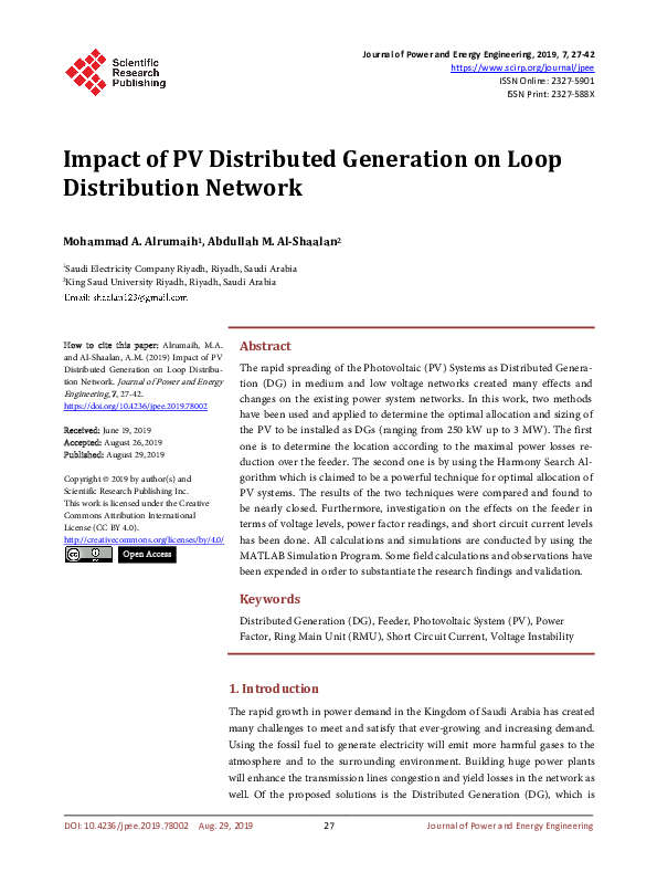 (PDF) Impact of PV Distributed Generation on Loop Distribution Network