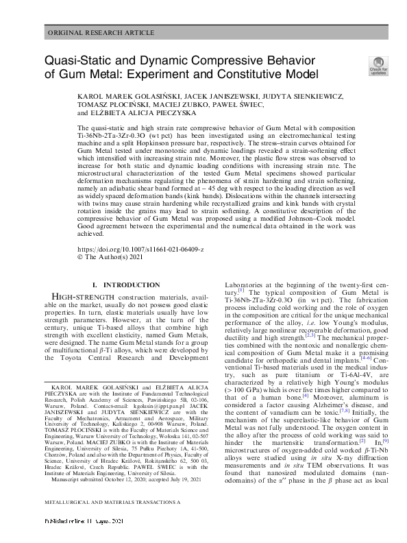 (PDF) Quasi-Static and Dynamic Compressive Behavior of Gum Metal ...