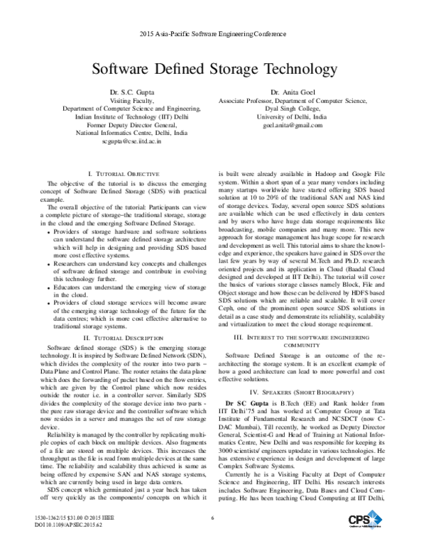 (PDF) Software Defined Storage Technology