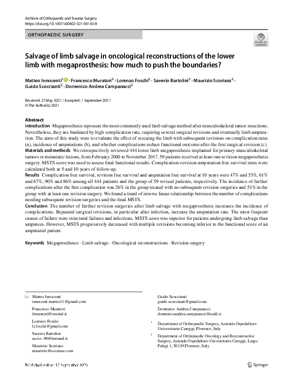 (PDF) Salvage of limb salvage in oncological reconstructions of the ...