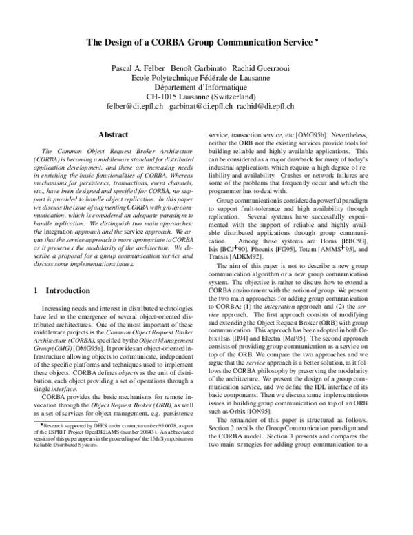 (PDF) The design of a CORBA group communication service