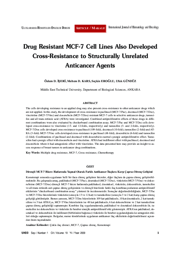 (PDF) Drug resistant MCF-7 cell lines also developed cross-resistance ...