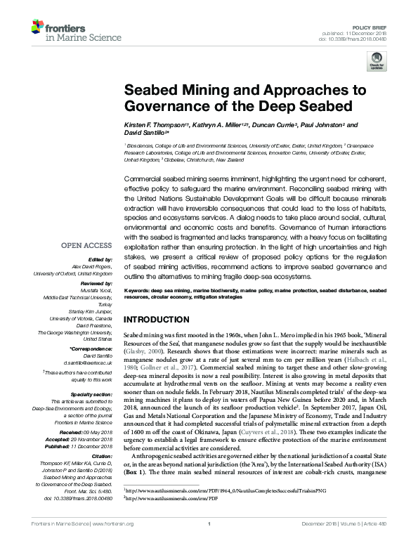 (PDF) Seabed Mining and Approaches to Governance of the Deep Seabed