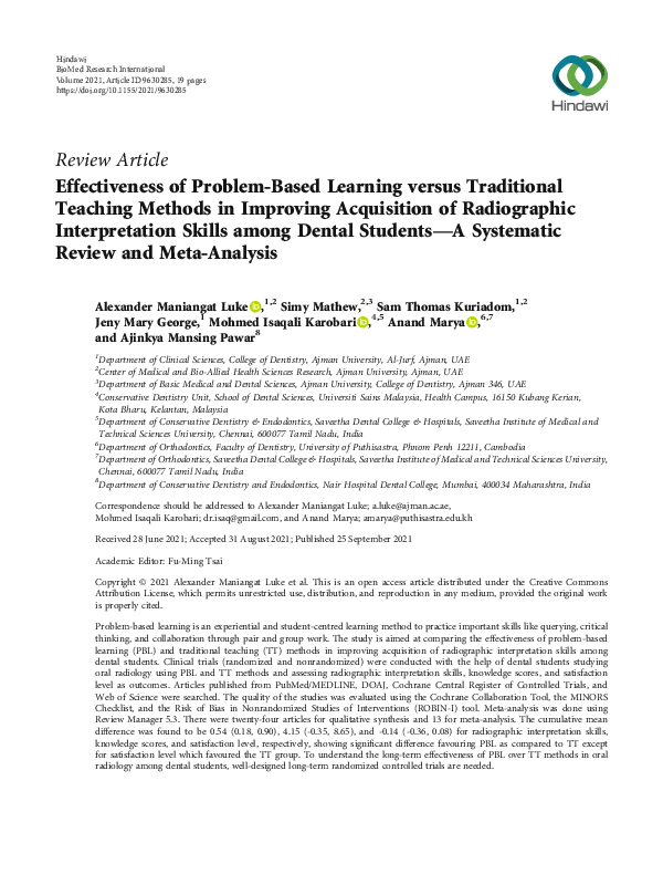(PDF) Effectiveness of Problem-Based Learning versus Traditional ...