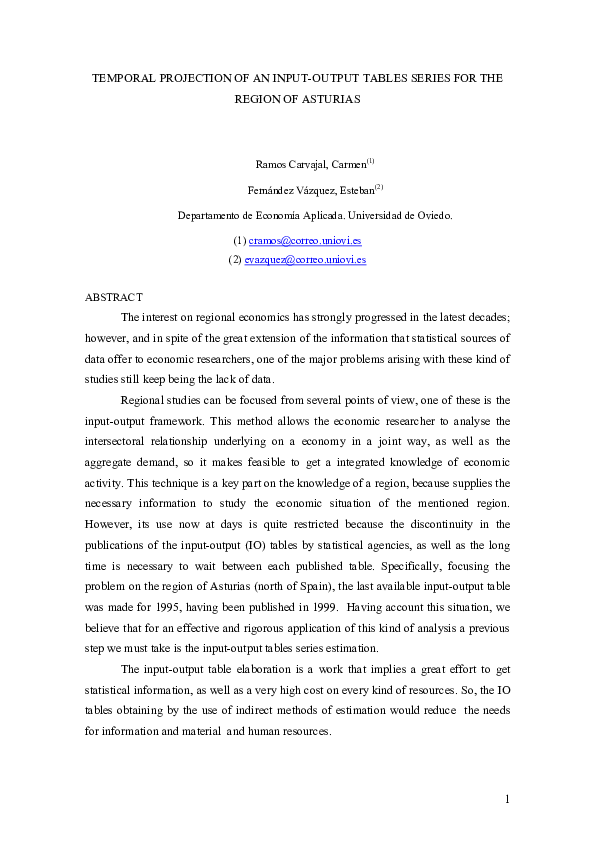 (PDF) Temporal projection of an input-output tables series for the ...