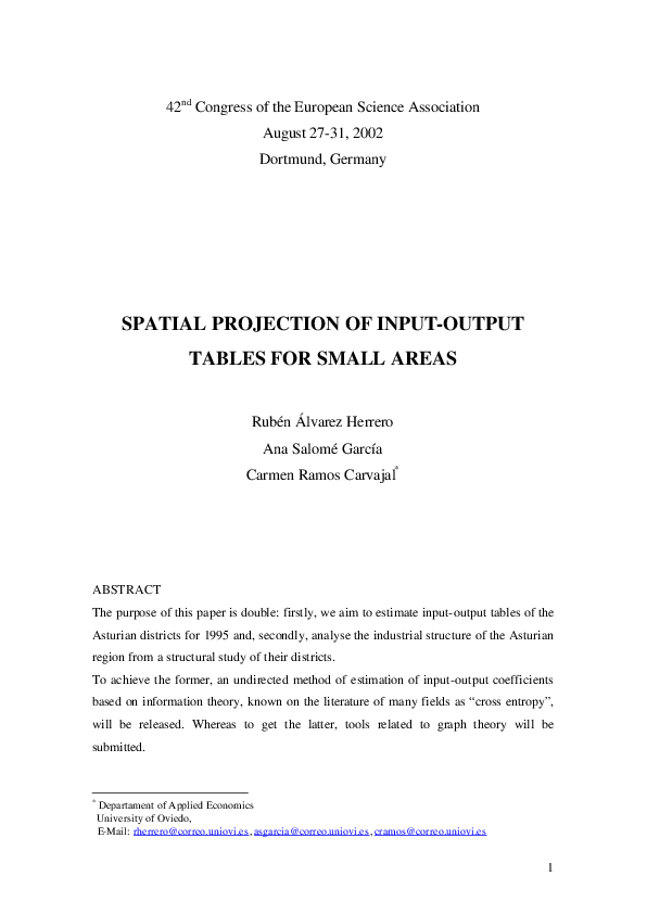 (PDF) Spatial projection of input-ouput tables for small areas