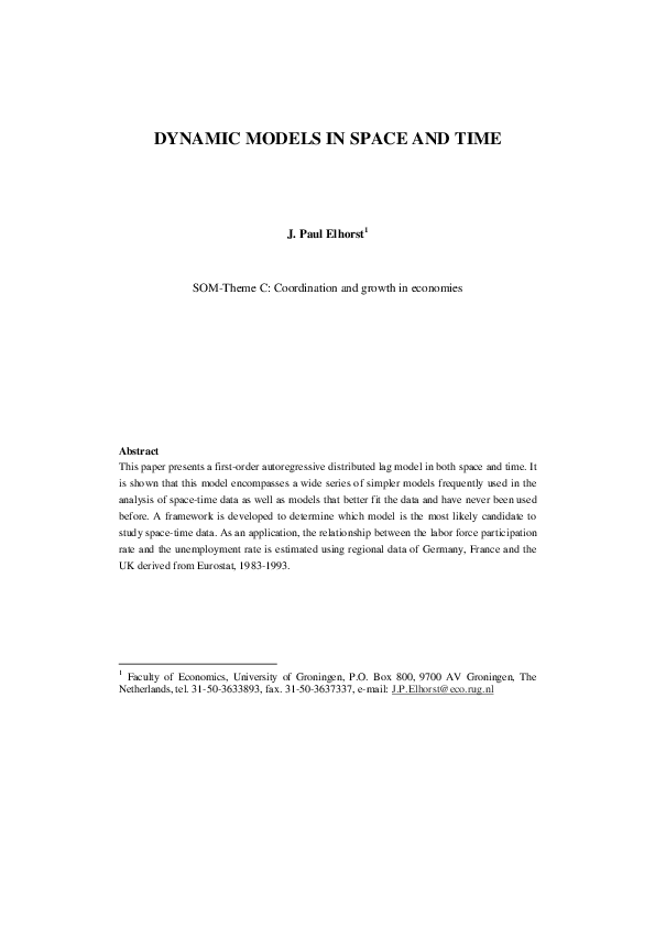 (PDF) Dynamic Models in Space and Time