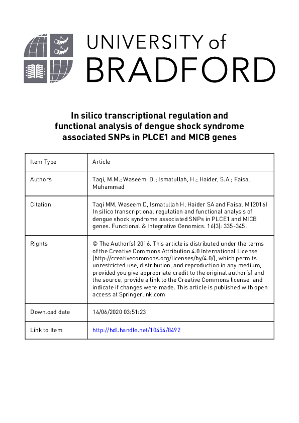 (PDF) In silico transcriptional regulation and functional analysis of ...