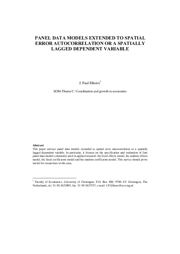 (PDF) Panel data models extended to spatial error autocorrelation or a ...
