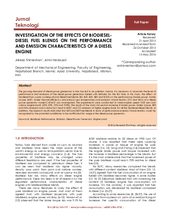 (PDF) Investigation of the Effects of Biodiesel-Diesel Fuel Blends on ...