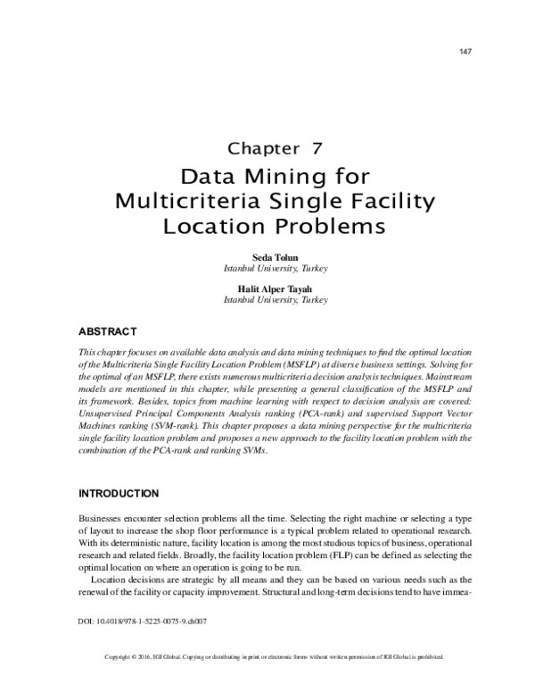 (PDF) Data Mining for Multicriteria Single Facility Location Problems