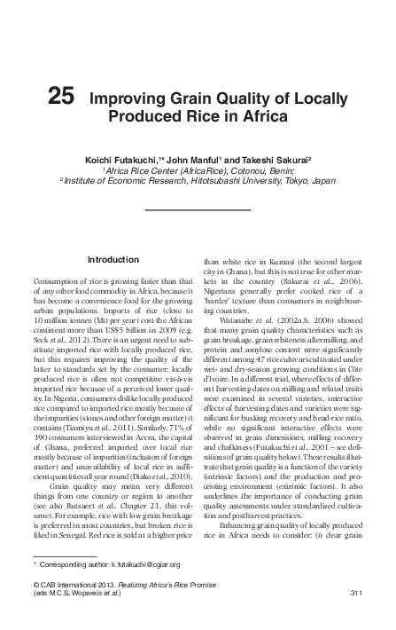 (PDF) Improving grain quality of locally produced rice in Africa