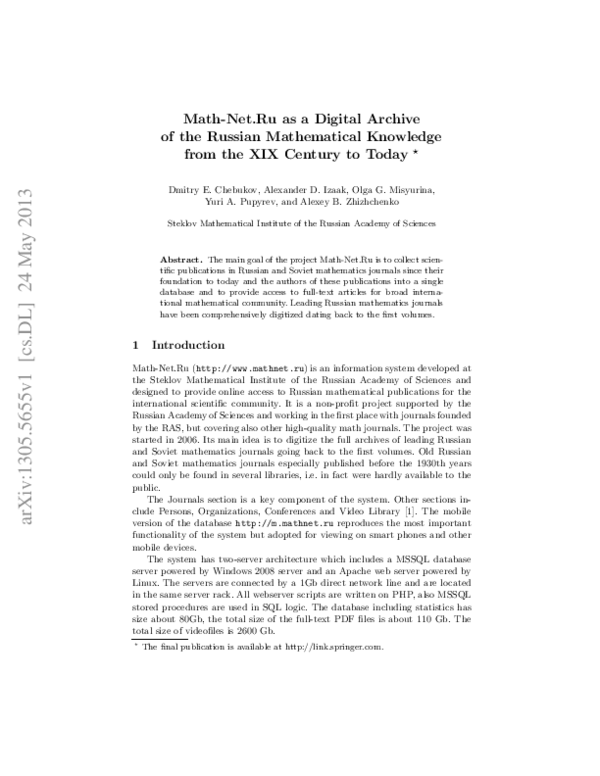 (PDF) Math-Net.Ru as a digital archive of the Russian mathematical ...