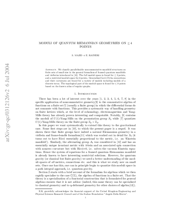 (PDF) Moduli of quantum Riemannian geometries on ≤4 points