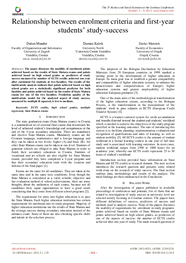 (PDF) Relationship between enrolment criteria and first-year students ...