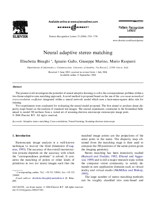 (PDF) Neural adaptive stereo matching