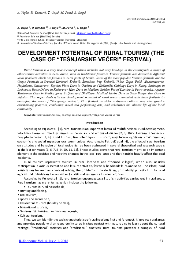 (PDF) Development potential of rural tourism (the case of “Tešnjarske ...