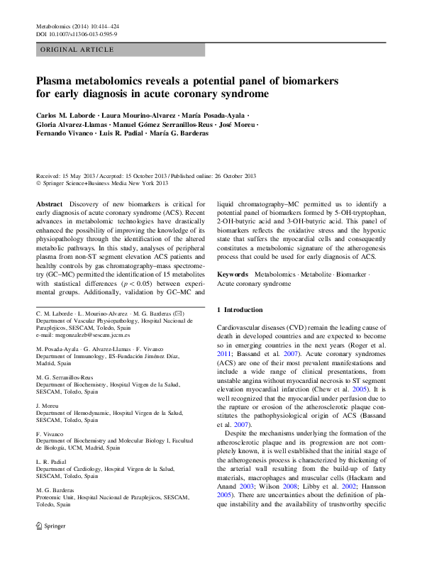 (PDF) Plasma metabolomics reveals a potential panel of biomarkers for ...