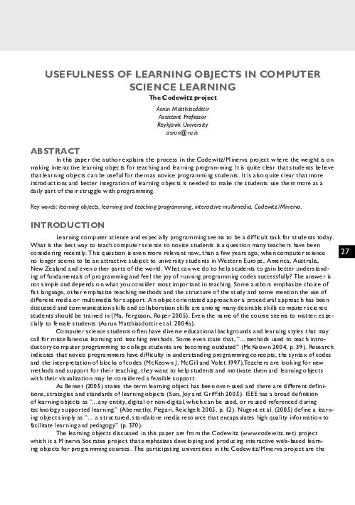(PDF) USEFULNESS OF LEARNING OBJECTS IN COMPUTER SCIENCE LEARNING The ...