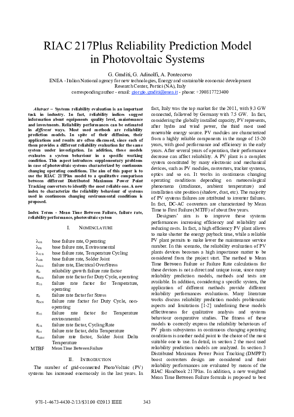(PDF) RIAC 217Plus reliability prediction model in photovoltaic systems