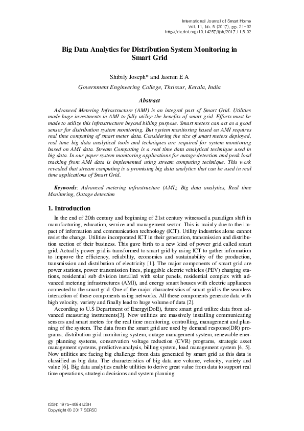 (PDF) Big Data Analytics for Distribution System Monitoring in Smart Grid