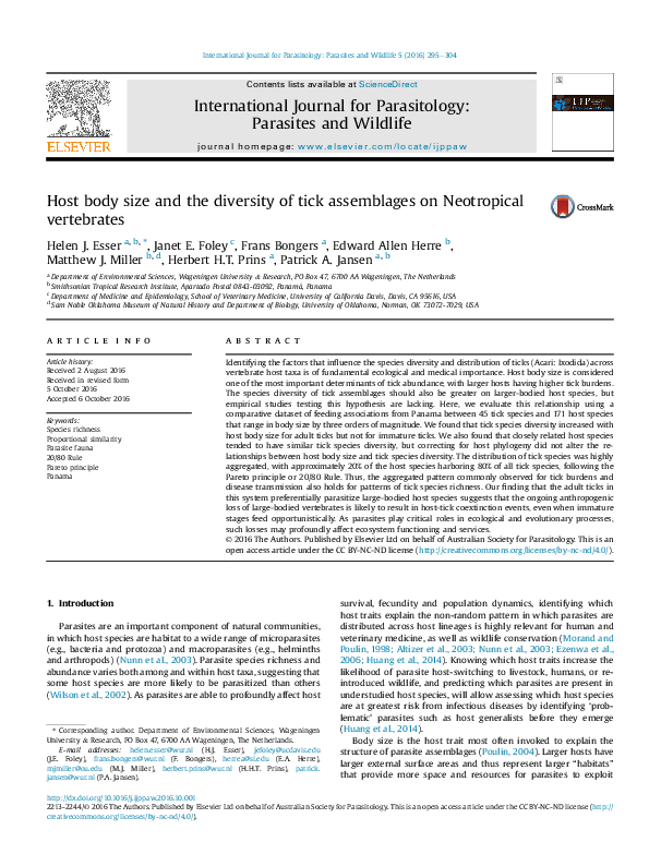 (PDF) Host body size and the diversity of tick assemblages on ...