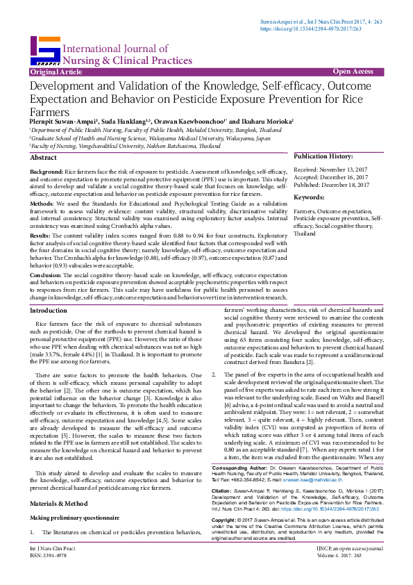 (PDF) Development and Validation of the Knowledge, Self-efficacy ...