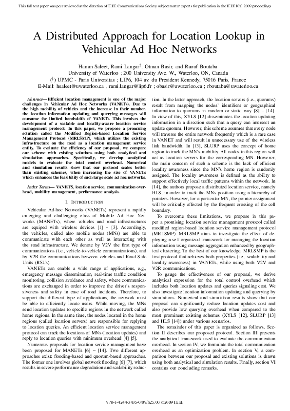 (PDF) A Distributed Approach for Location Lookup In Vehicular Ad Hoc ...