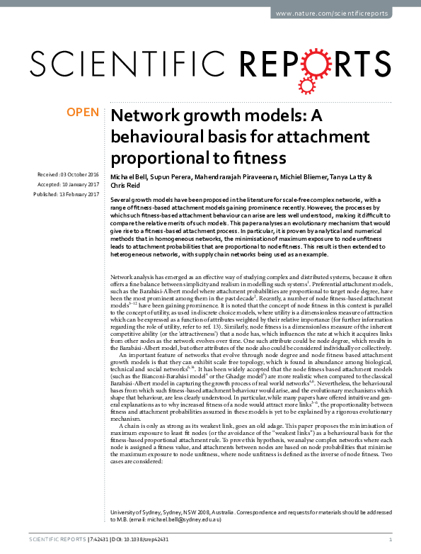 Network growth models: A behavioural basis for attachment proportional ...