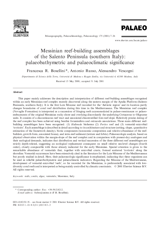 (PDF) Messinian reef-building assemblages of the Salento Peninsula ...