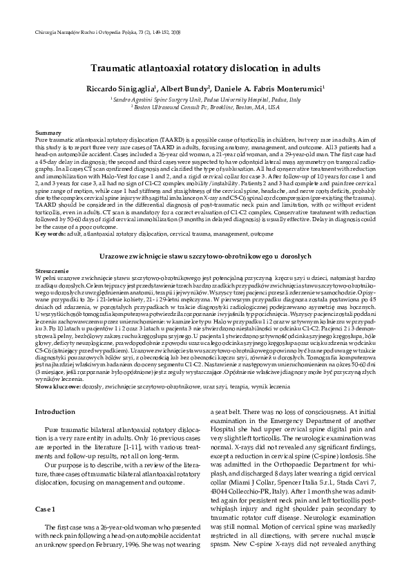 (PDF) Traumatic atlantoaxial rotatory dislocation in adults