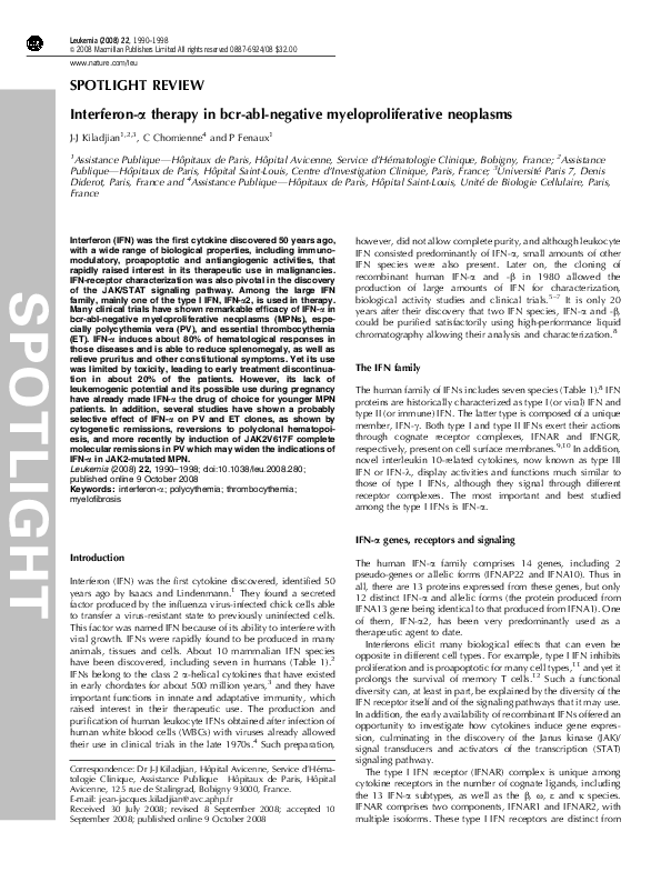 (PDF) Interferon-a therapy in bcr-abl-negative myeloproliferative neoplasms
