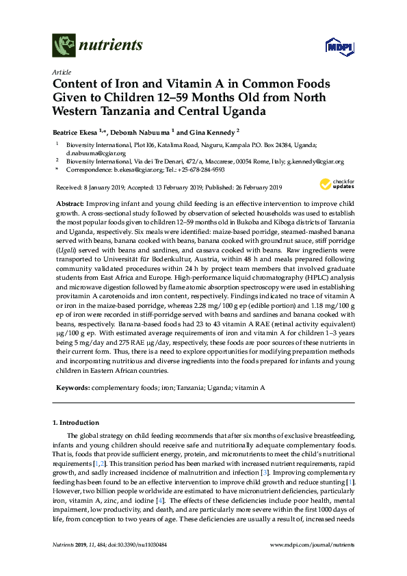 (PDF) Content of Iron and Vitamin A in Common Foods Given to Children ...