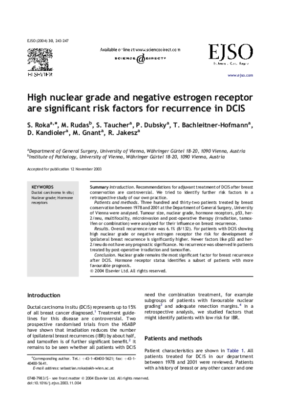 (PDF) High nuclear grade and negative estrogen receptor are significant ...
