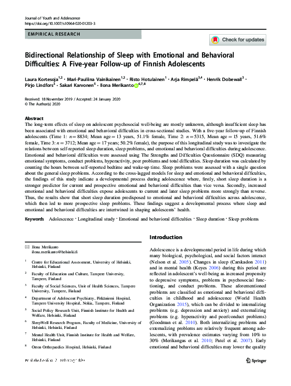 (PDF) Bidirectional Relationship of Sleep with Emotional and Behavioral ...