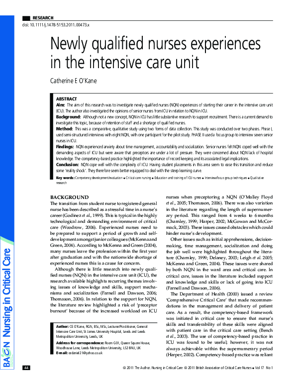(PDF) Newly qualified nurses experiences in the intensive care unit