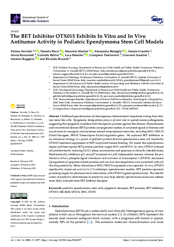 (PDF) The BET Inhibitor OTX015 Exhibits In Vitro and In Vivo Antitumor ...