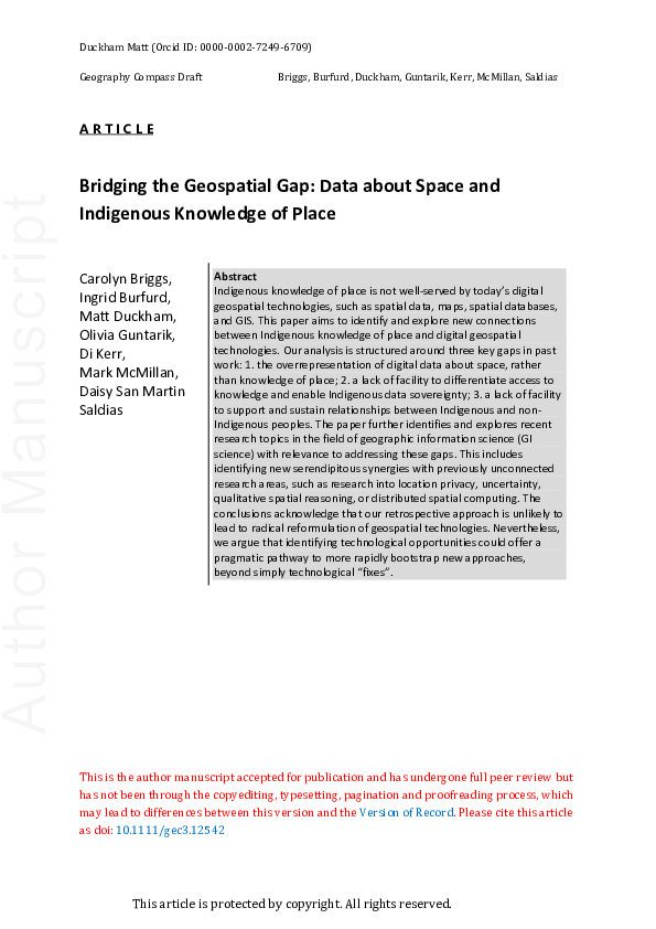 (PDF) Bridging the geospatial gap: Data about space and indigenous ...