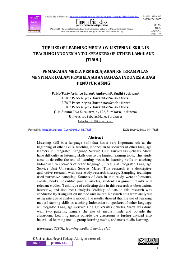 (PDF) The Use of Learning Media on Listening Skill in Teaching ...