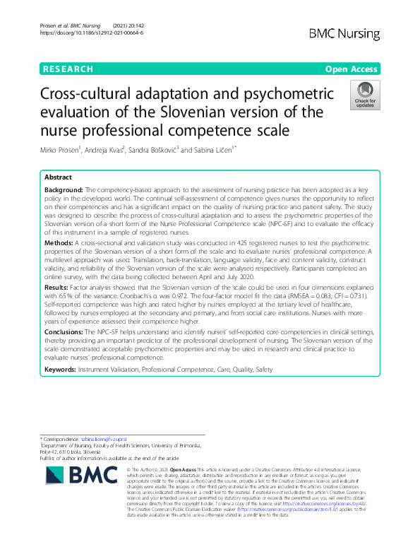 (PDF) Cross-cultural adaptation and psychometric evaluation of the ...