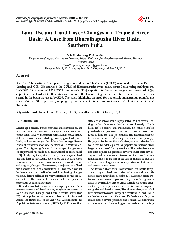 (PDF) Land Use and Land Cover Changes in a Tropical River Basin: A Case ...