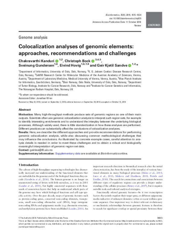 (PDF) Colocalization analyses of genomic elements: approaches ...